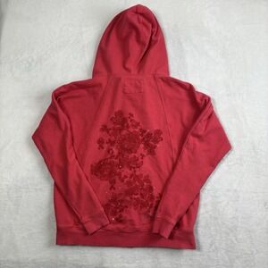 Y2K DKNY Full Zip Pink Long Sleeve Hoodie Floral Love Live‎ Play Women's XS